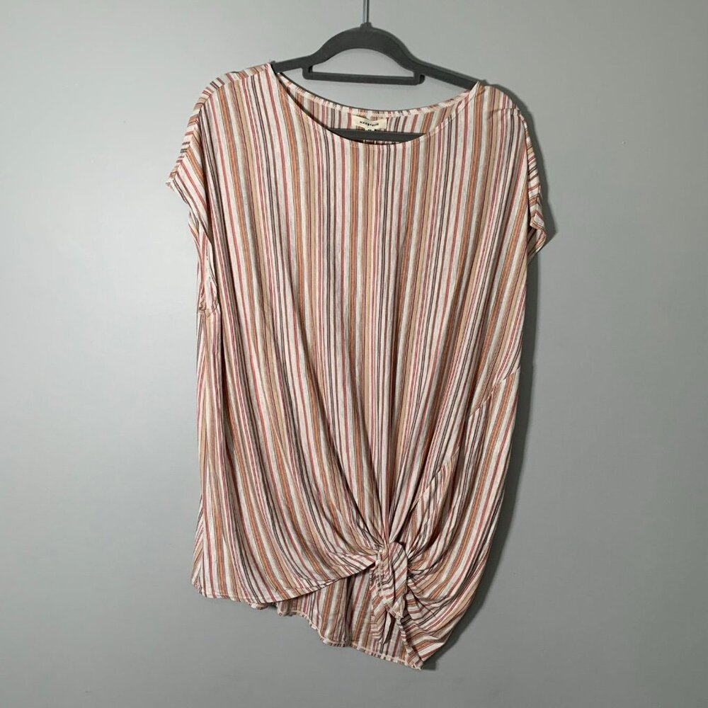 NEW Max Studio Top Women 3X‎ Multi-color Striped 2-Way Tie Front Cap Sleeve
